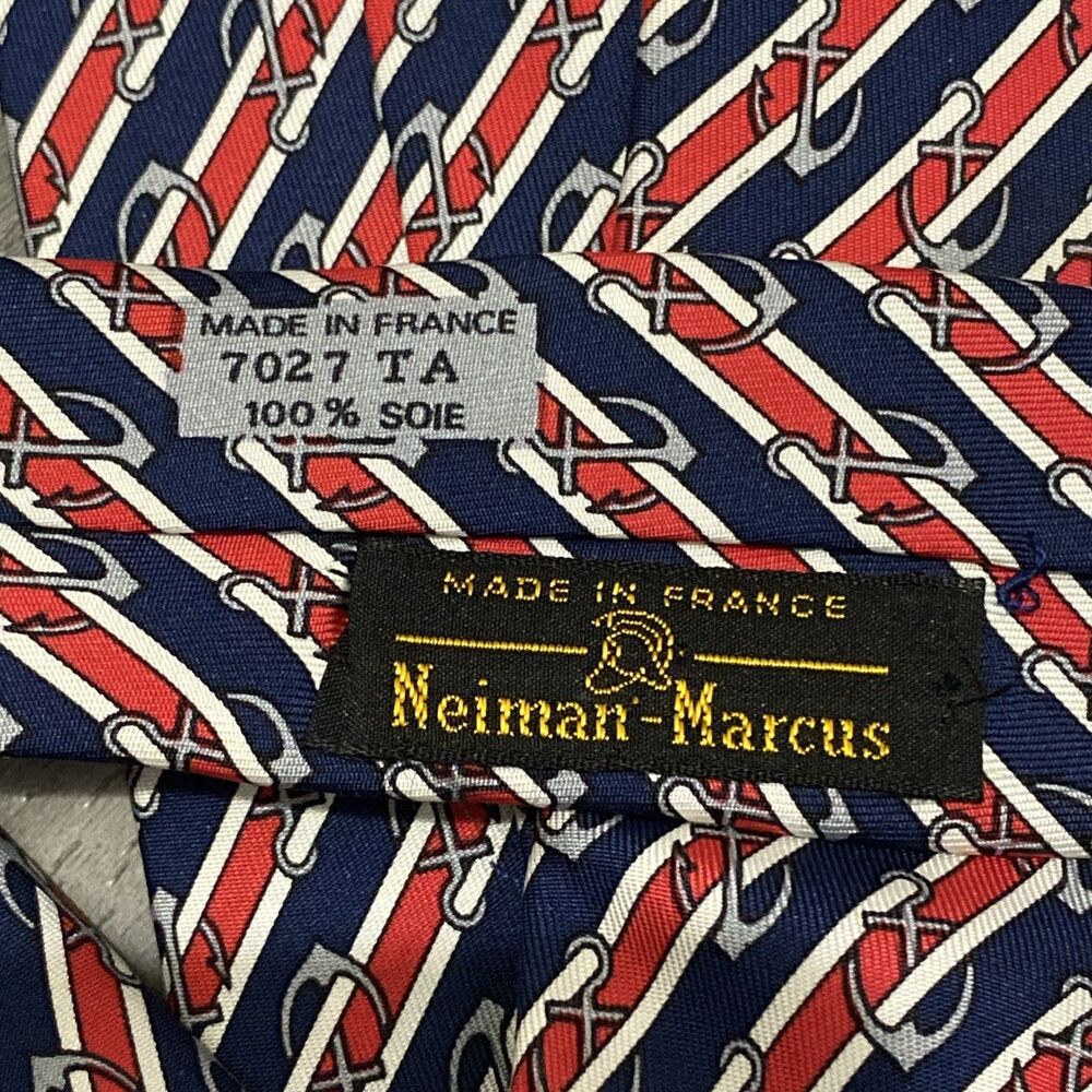 Hermes Men's Tie Nautical Anchors Red White Blue Gray Black Silk 3.25" W X 55" L - Picture 6 of 6